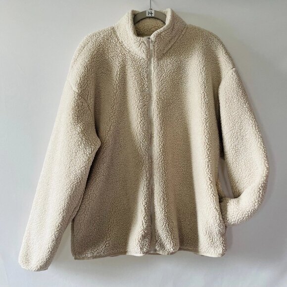 Pink Victoria's Secret Womens Ivory Cozy Chic Sherpa Teddy Full Zip Jacket Sz L - Picture 1 of 8
